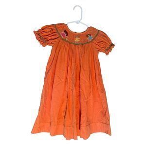 Castles & Crowns Smocked Bishop Dress Orange Embroidered Jumprope Kids Size 2T